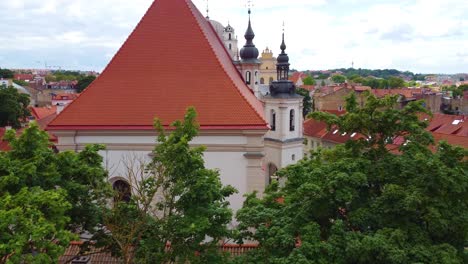 dramatic aerial movement beside orthodox cathedral of the theotokos, vilnius, lithuania