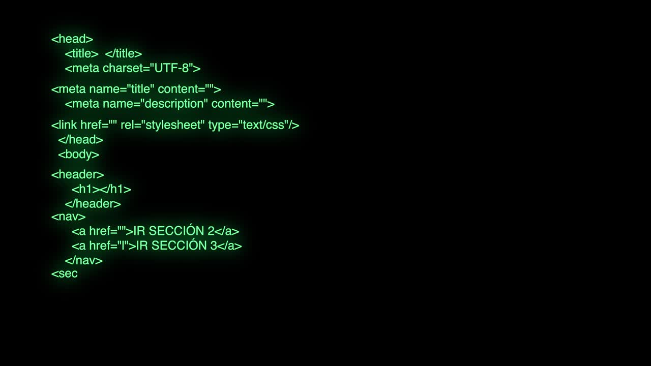 Sample animation of html text matrix type on black screen