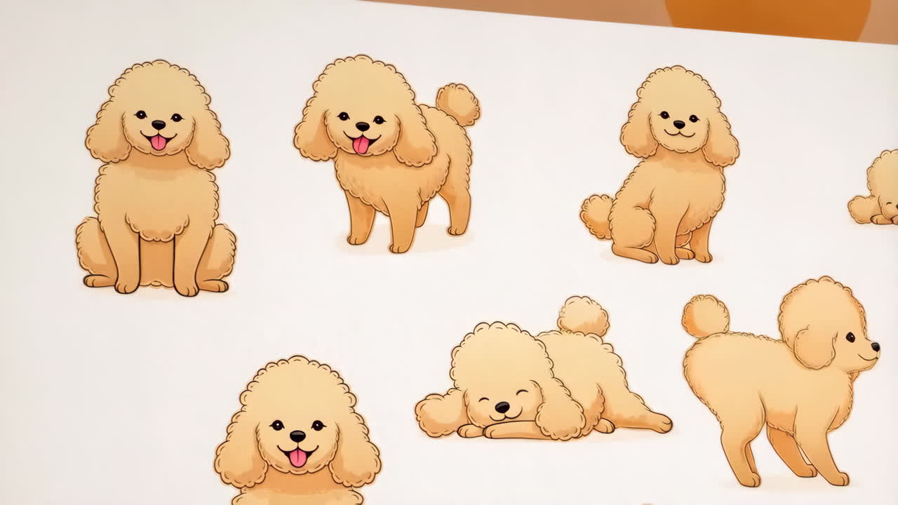 Cute Cartoon Poodle Dogs in Various Poses