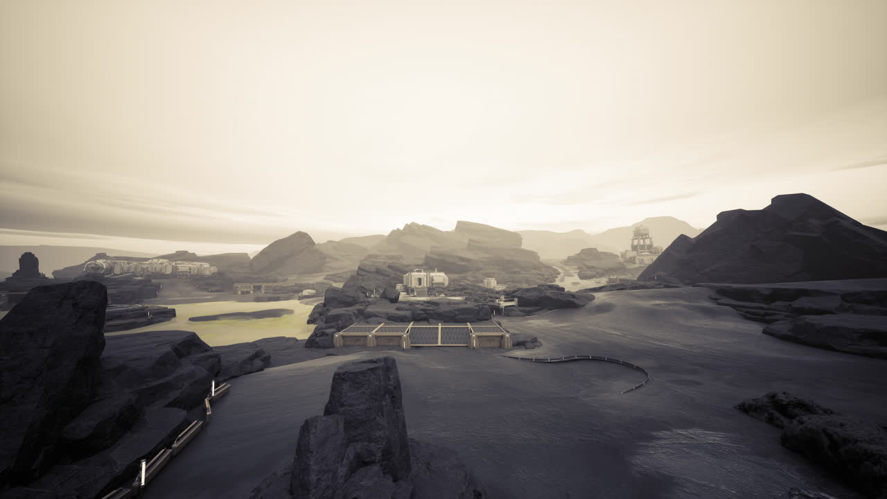 Majestic sunrise illuminates ancient desert ruins from drone perspective
