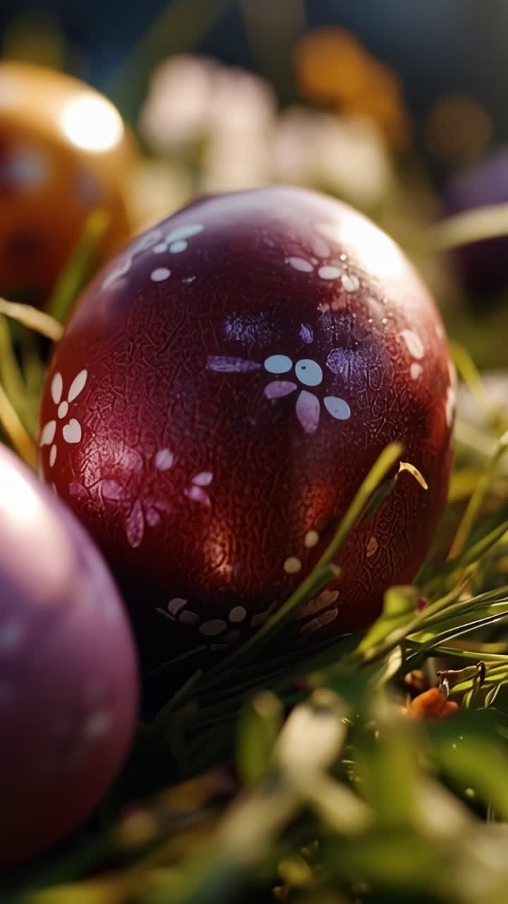 Colorful Easter Eggs Nestled Amongst Blossoming Grass and Flowers in a Vibrant Spring Setting Capturing the Essence of Seasonal Joy and Celebration