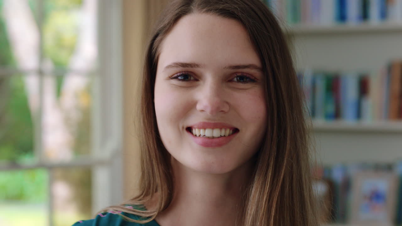 portrait beautiful teenage girl in at home smiling happy enjoying carefree lifestyle teen self image concept