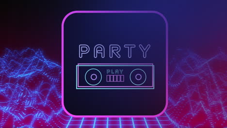 animation of party text with neon frame and metaverse