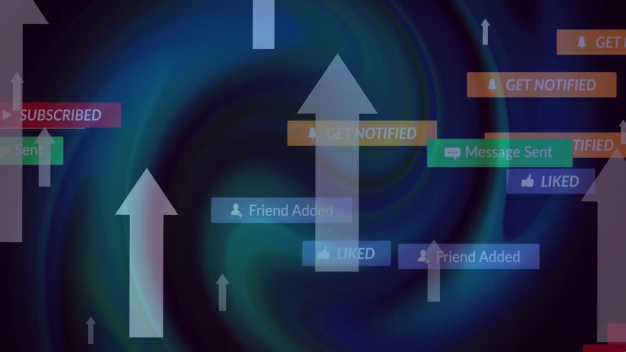 컴퓨터 데스크 ⁇ 을 가로질러 이동하는 온라인 알림 메시지의 애니메이션