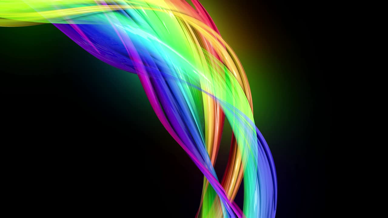 라인 및 리본으로 추상적인 배경으로 원으로 움직이는 네온 빛을 가진 무지개 색의 테이프의 4k 다채로운 루프 애니메이션.