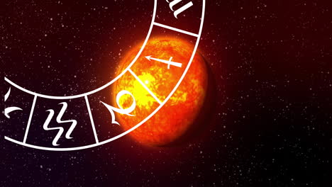 animación de un círculo con símbolos del zodiaco sobre un globo terrestre sobre un fondo negro