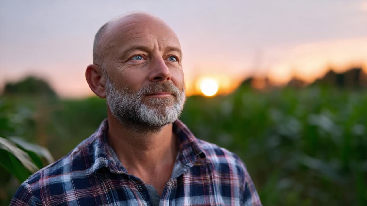 Reflective Moment in Nature: A Man Contemplates Changes Amidst Lush Green Fields and Serene Sunset, Capturing the Essence of Life's Fleeting Instances