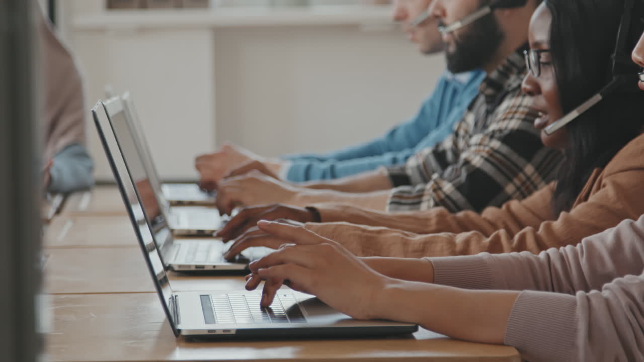 Team of Call Center Agents Working