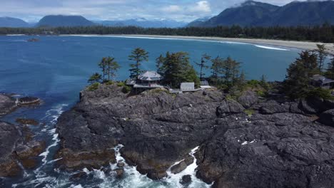 tofino rocky cliff villa on vancouver island, canada, aerial north america