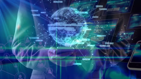 holograma de la composición científica de la tierra combinado con una ilustración de diferentes dispositivos