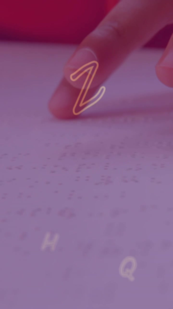 Animation of numbers over caucasian schoolgirl reading braille