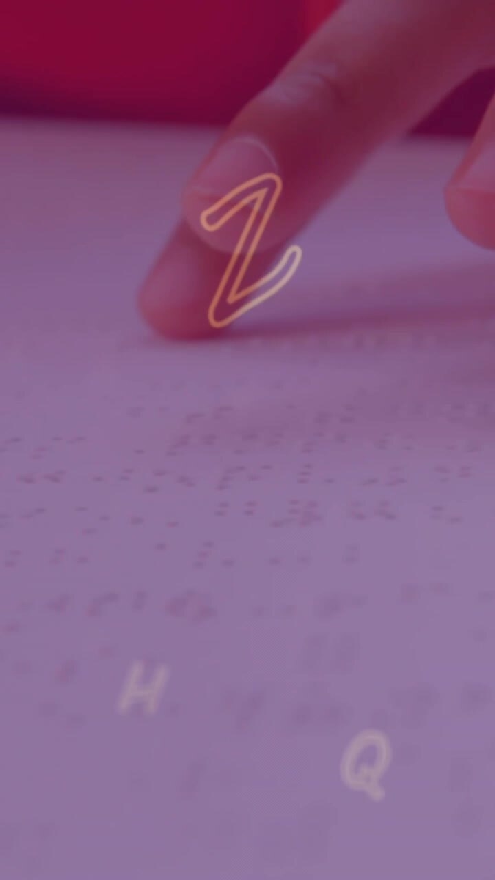 Animation of numbers over caucasian schoolgirl reading braille