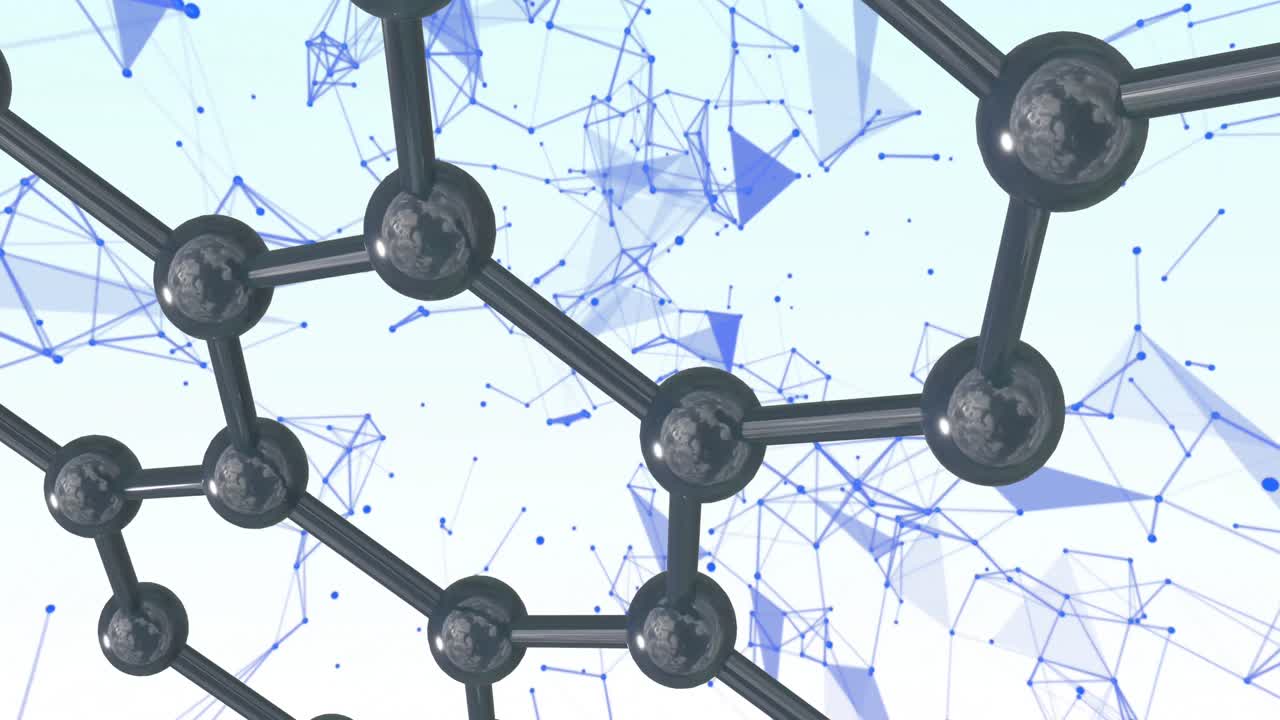파란색과  ⁇ 색 배경에 있는 분자 모델의 마이크로 애니메이션