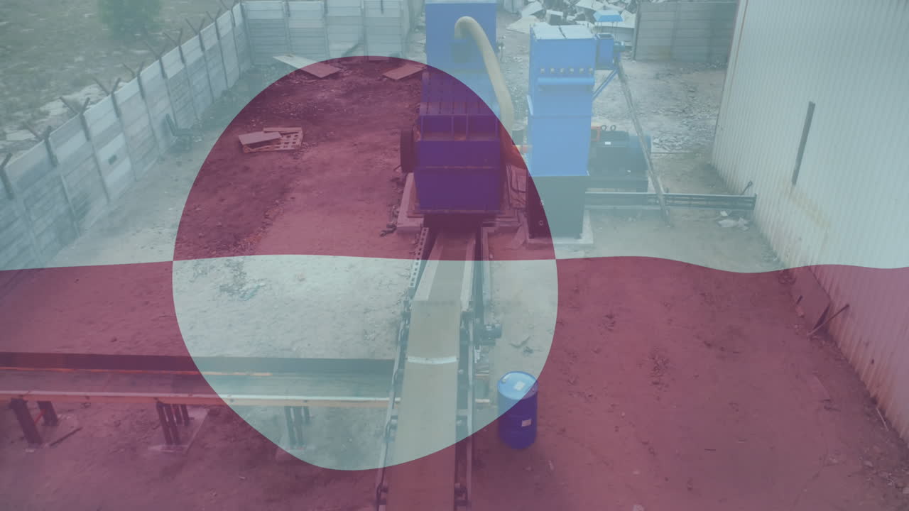 Animation of flag of greenland over data processing and rubbish dump