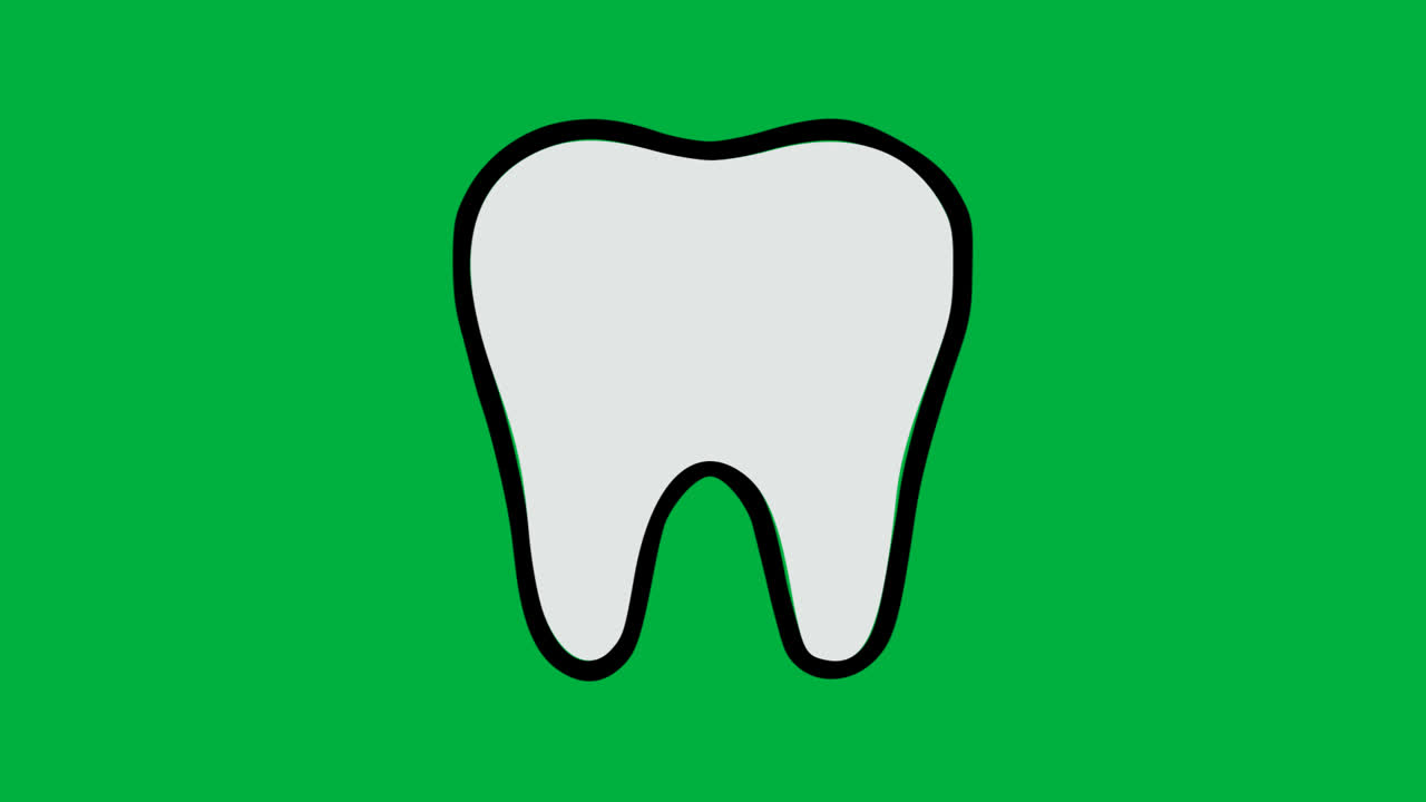 Grafica di dente a cartone animato su sfondo schermo verde