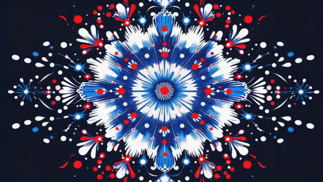vibrant blue, white, and red abstract kaleidoscope patterns