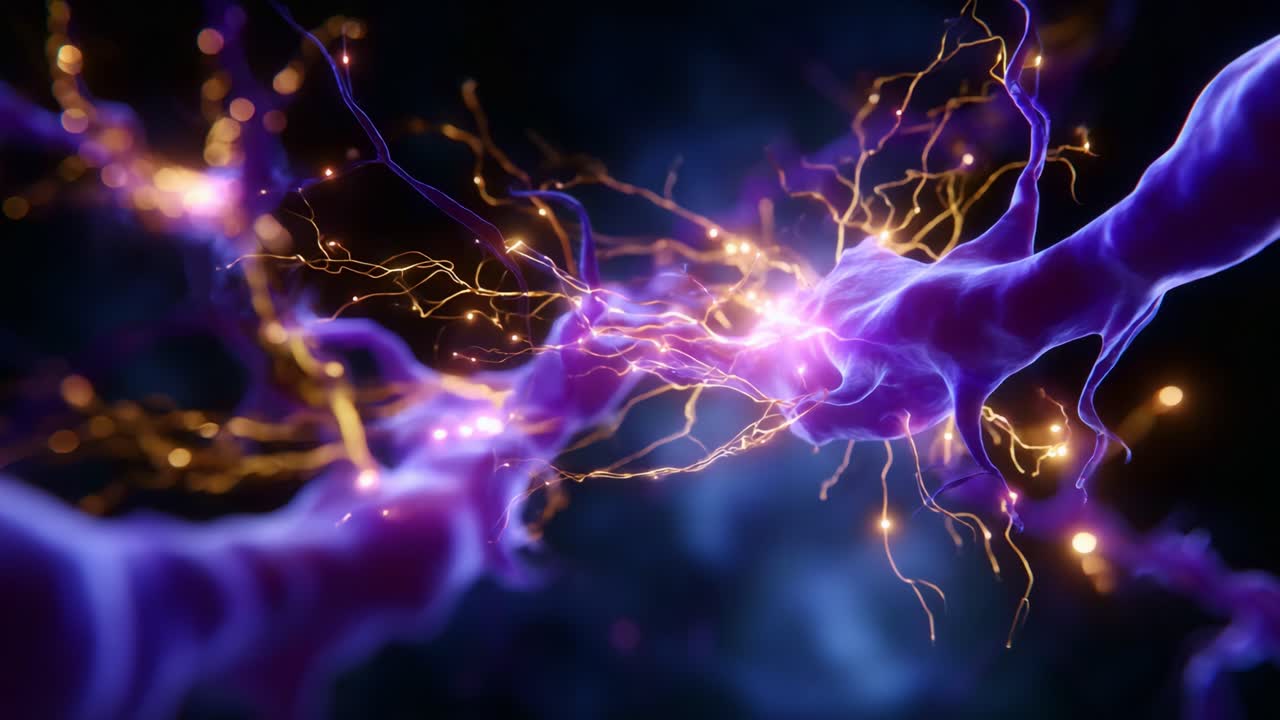 Intricate close-up view of interconnected neurons showcasing vibrant electric signals and neural pathways, illuminating the complexity of brain communication processes