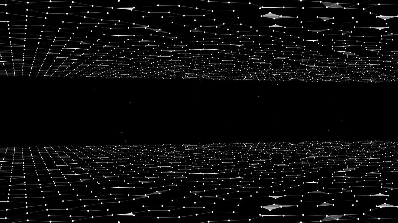 patrones de polígonos abstractos en la parte superior e inferior del fondo negro con animación de luz blanca girando.