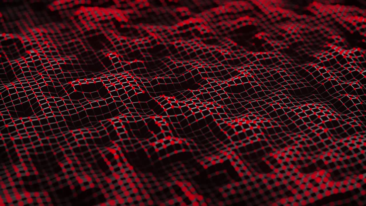 fondo abstracto de una malla de partículas en color rojo de puntos y líneas con movimiento de onda. animación de bucle 4k