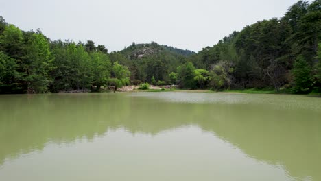 Lake-Marie-from-Above,-with-its-Abundant-Marine-Life,-nestled-in-the-Breathtaking-Beauty-of-Thassos,-Greece