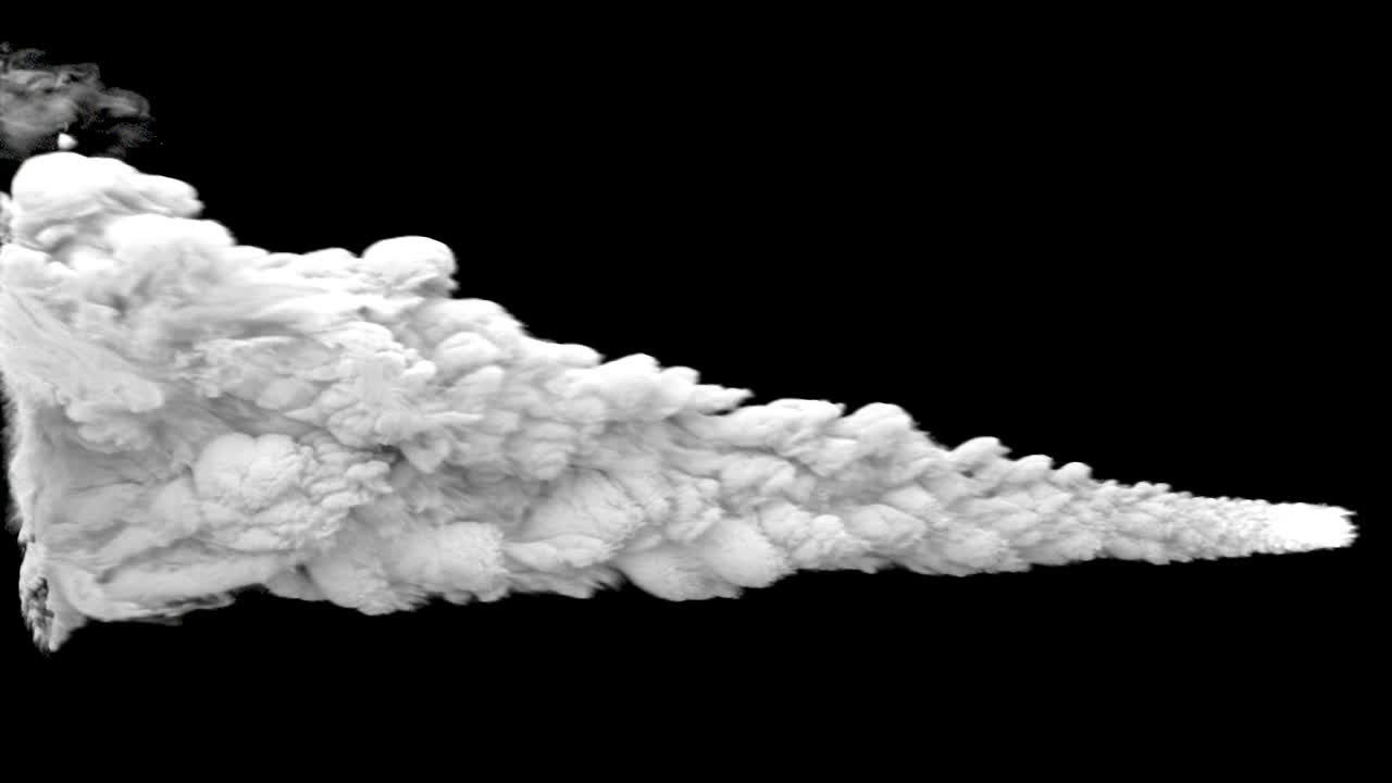 로켓, 운석 또는 소행성의 매우 상세한 연기 흔적, 알파 채널과 함께 현실적인  연기.