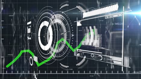 Animation-of-scope-scanning,-green-line,-statistics-recording-and-data-processing-over-screen