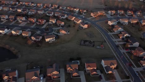 rural housing development with streets in michigan, usa, aerial view