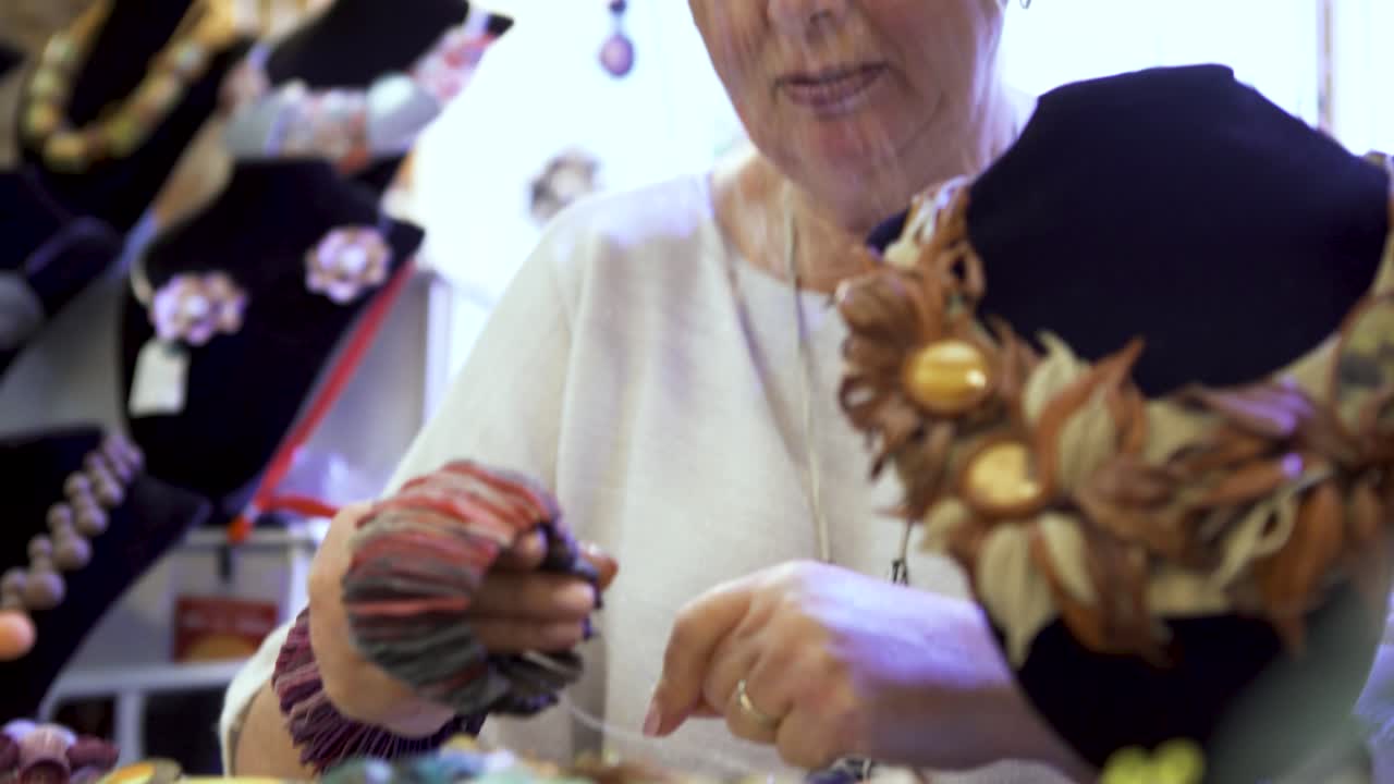 Woman Crafting Leather Jewelry