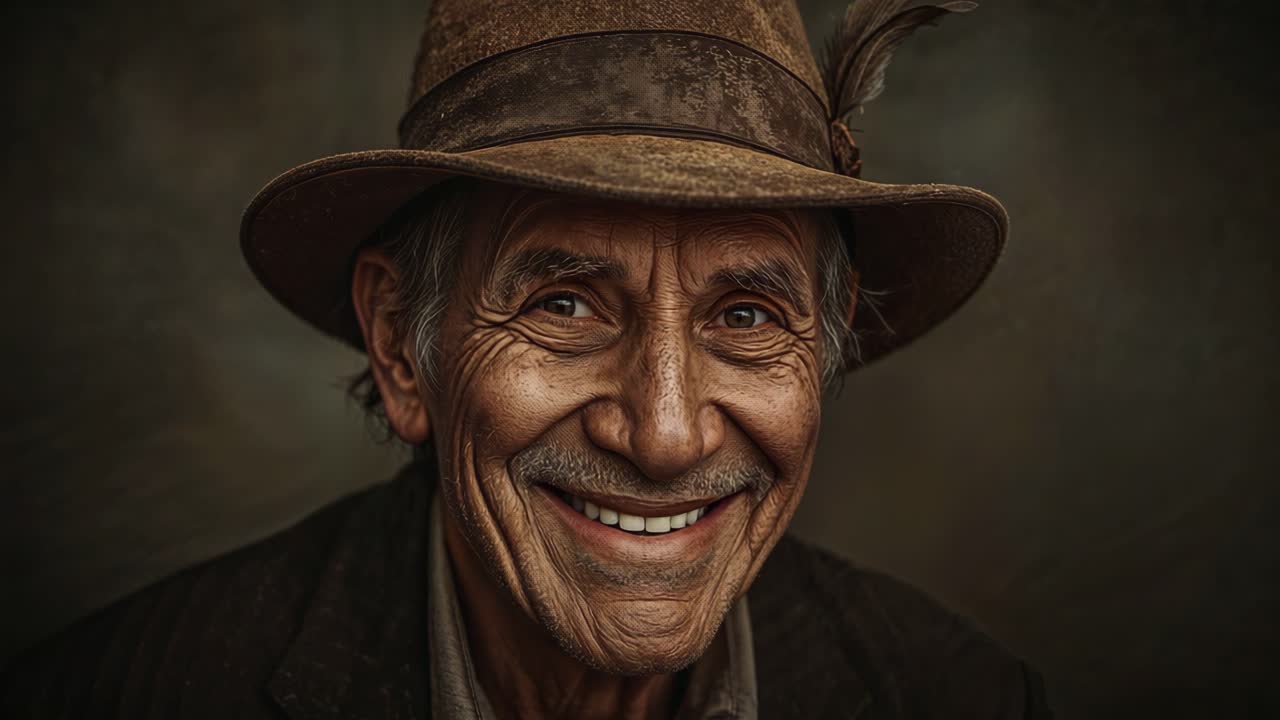 Portrait of a Kind Elderly Man in Hat