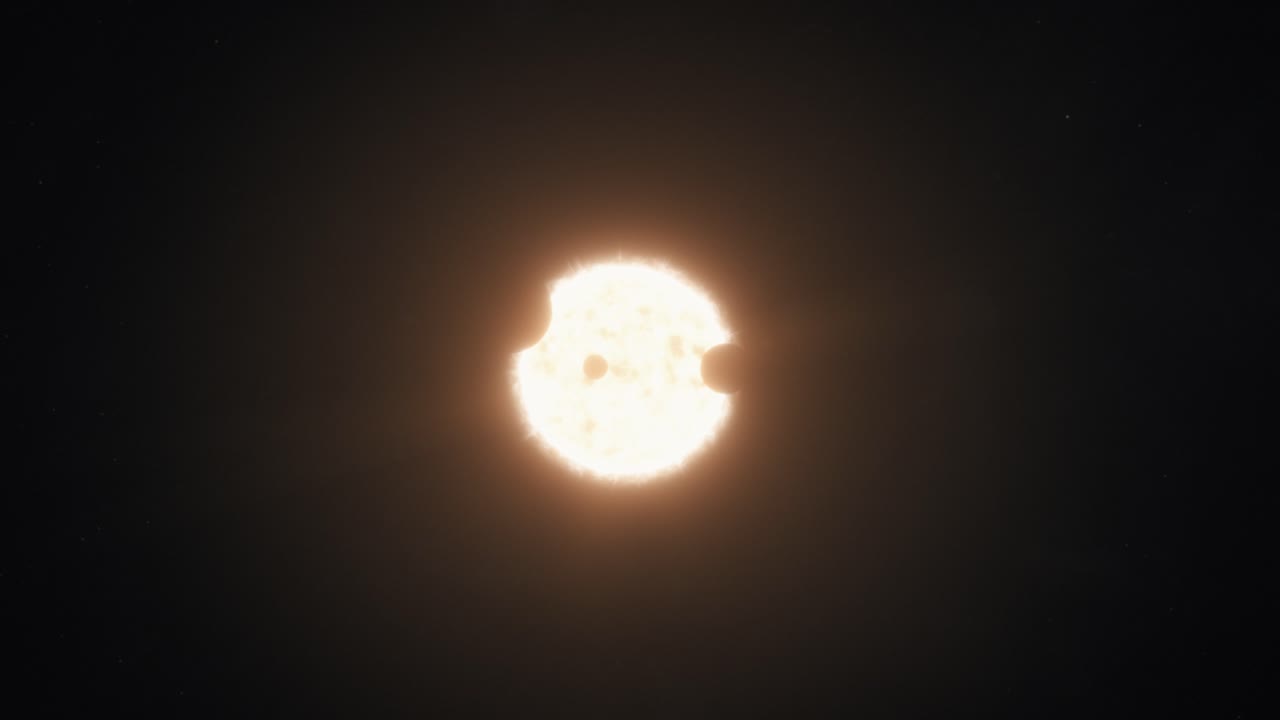 Establishing Shot of a Yellow Dwarf Star With Planets Orbiting