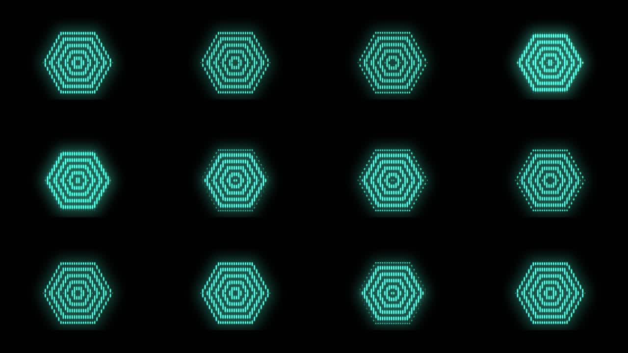 patrón geométrico hexagonal azul neón