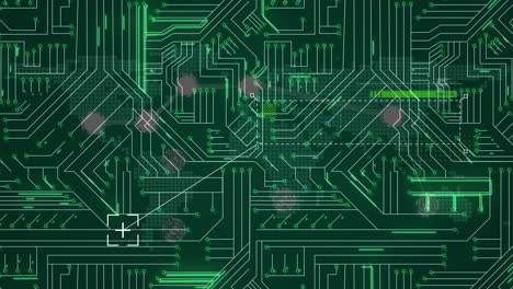 animation of scope scanning over green light trails on computer circuit board