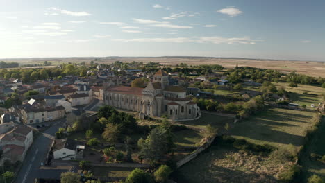 Aerial-drone-point-of-view-of-the-Abbaye-de-Saint-Jouin-de-Marnes-in-France