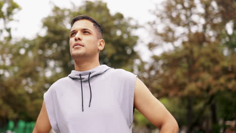 Respiración,-Ejercicio-Y-Corredor-Masculino-En-Un-Parque