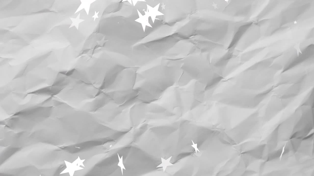 White star shapes emerging top left and drifting clustering splitting fading on crumpled gray paper