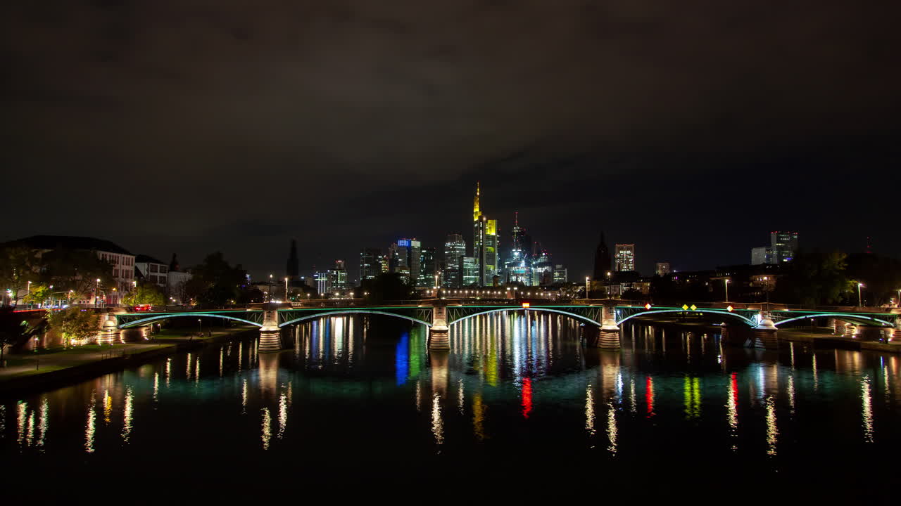 Nighttime Frankfurt Skyline and River