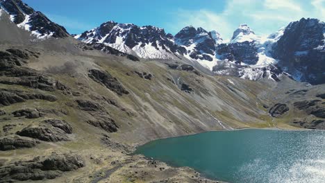 alpine lagoon collects water from snowy peaks, huayna potosi, bolivia