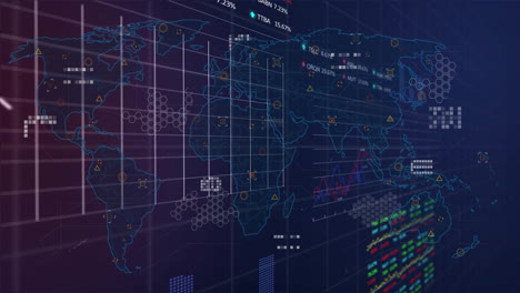 visualización de datos globales y animación analítica sobre mapas y gráficos del mundo