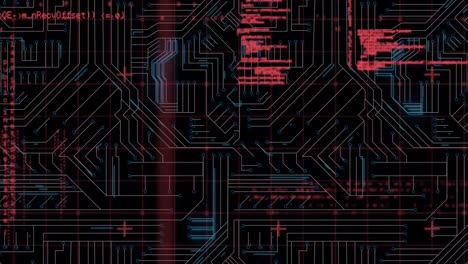 animación digital del procesamiento de datos contra las conexiones de microprocesador sobre fondo negro