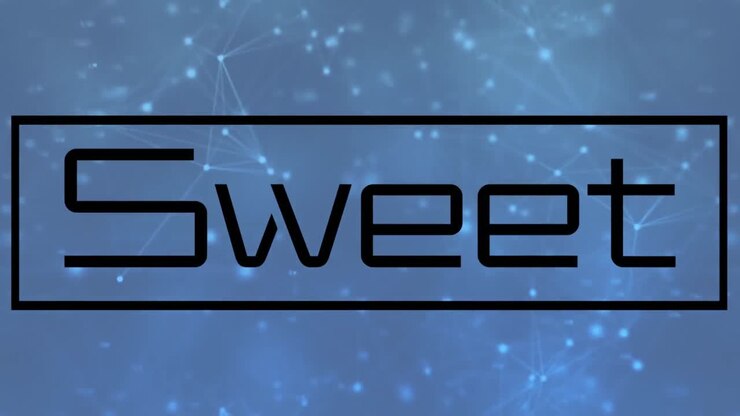 Animation of sweet text and shapes on blue background
