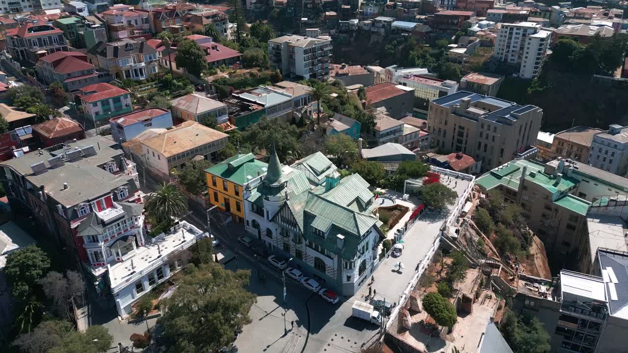 Reveal view of Historic Buildings and Urban Landscape in Valparaiso, Chile