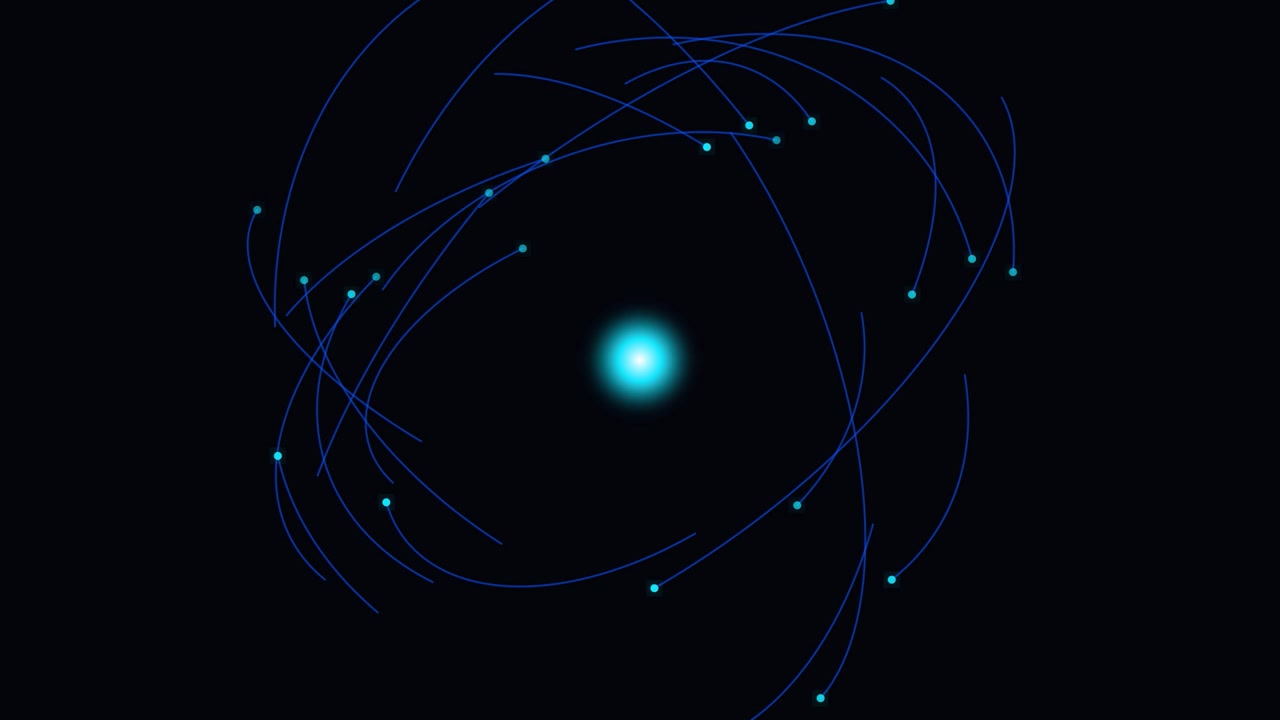 Abstract Animation of Glowing Particles Orbiting a Central Light Source