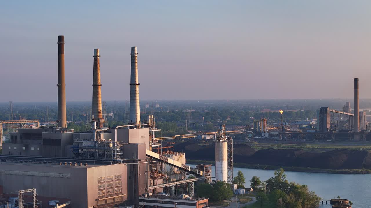 Industrial landscape with factory and smokestacks