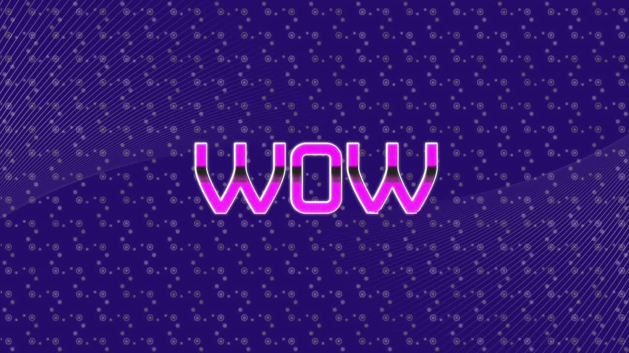 Animation of wow text over rows of pattern on purple background