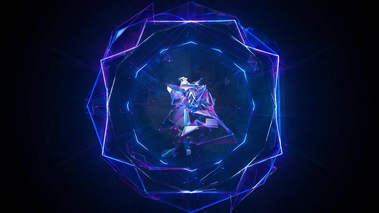 Abstract Geometric Shape Exploding with Neon Light Effects