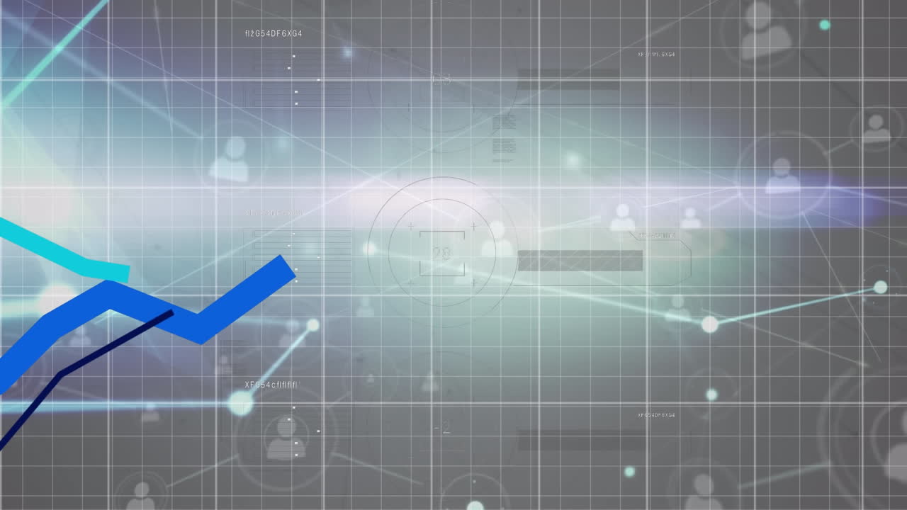 아이콘과 파란색 선으로 연결된 네트워크의 애니메이션