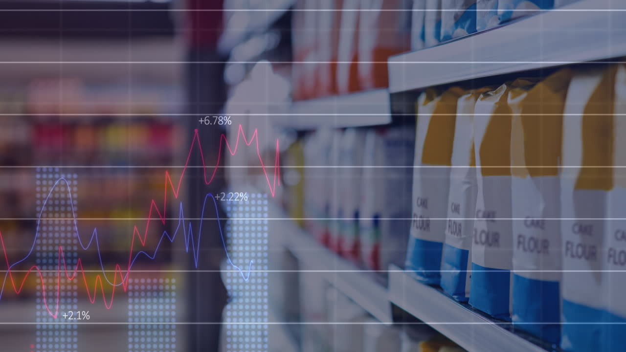 상점의 선반 위에서 금융 데이터 처리의 애니메이션