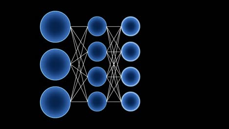 flowchart of computer neural network data propagation. simple schematic diagram. deep learning concept. 3d loop animation with alpha channel