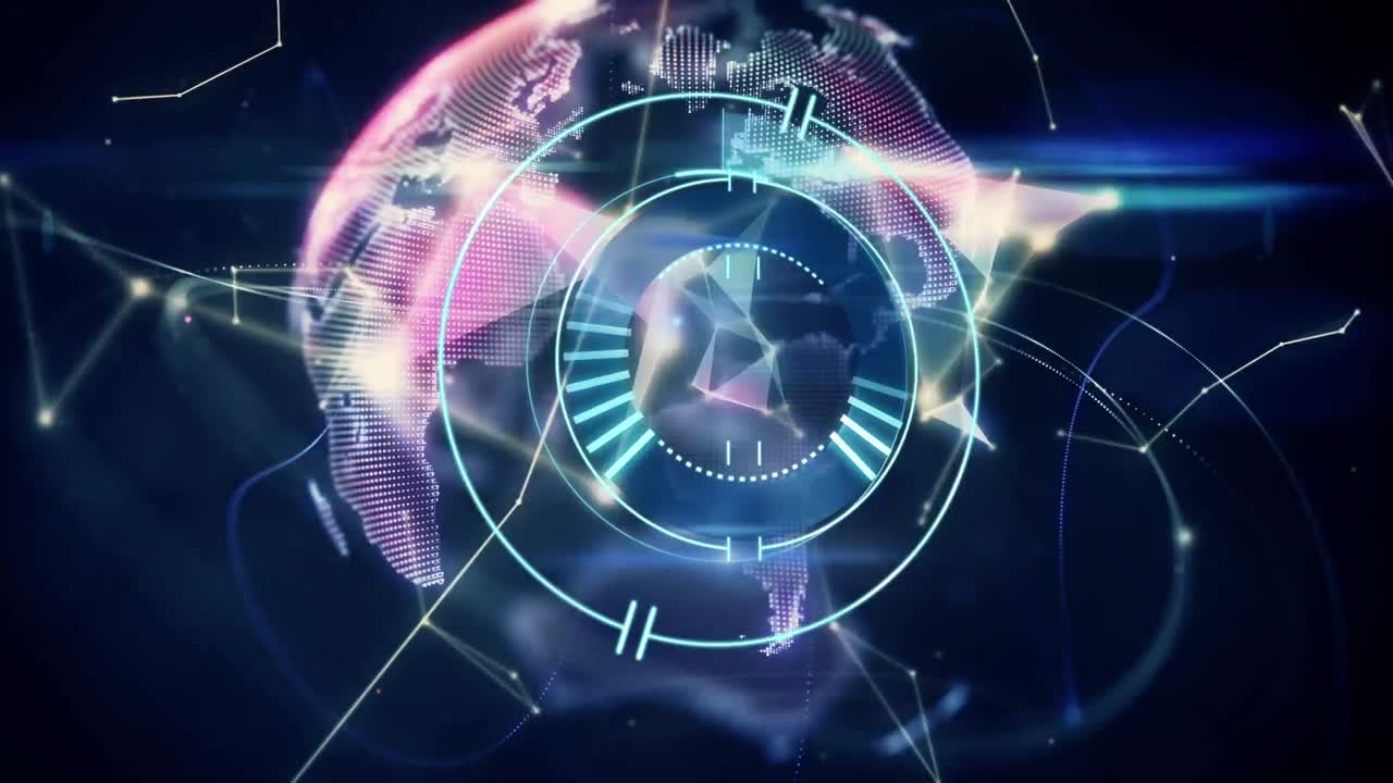 Animation of network of connections over globe and scope scanning