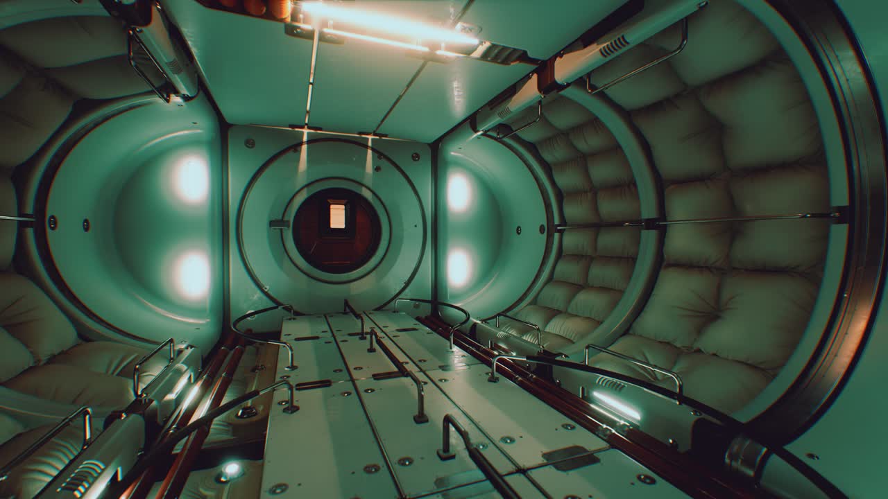 어두운 우주선 미래적인 인테리어